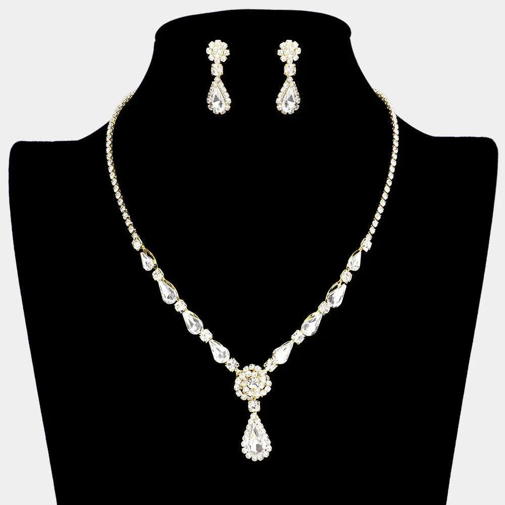 Gold Teardrop Stone Cluster Rhinestone Necklace - Jewelry Store by Erik Rayo