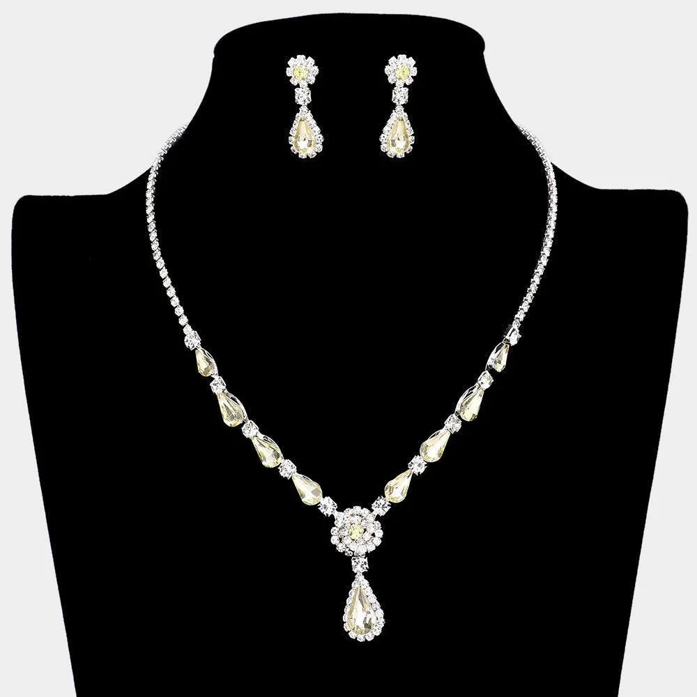Yellow Teardrop Stone Cluster Rhinestone Necklace - Jewelry Store by Erik Rayo