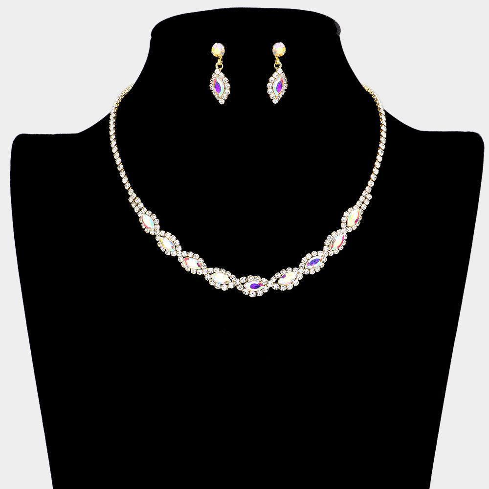 Gold Marquise Stone Accented Rhinestone Necklace - Jewelry Store by Erik Rayo