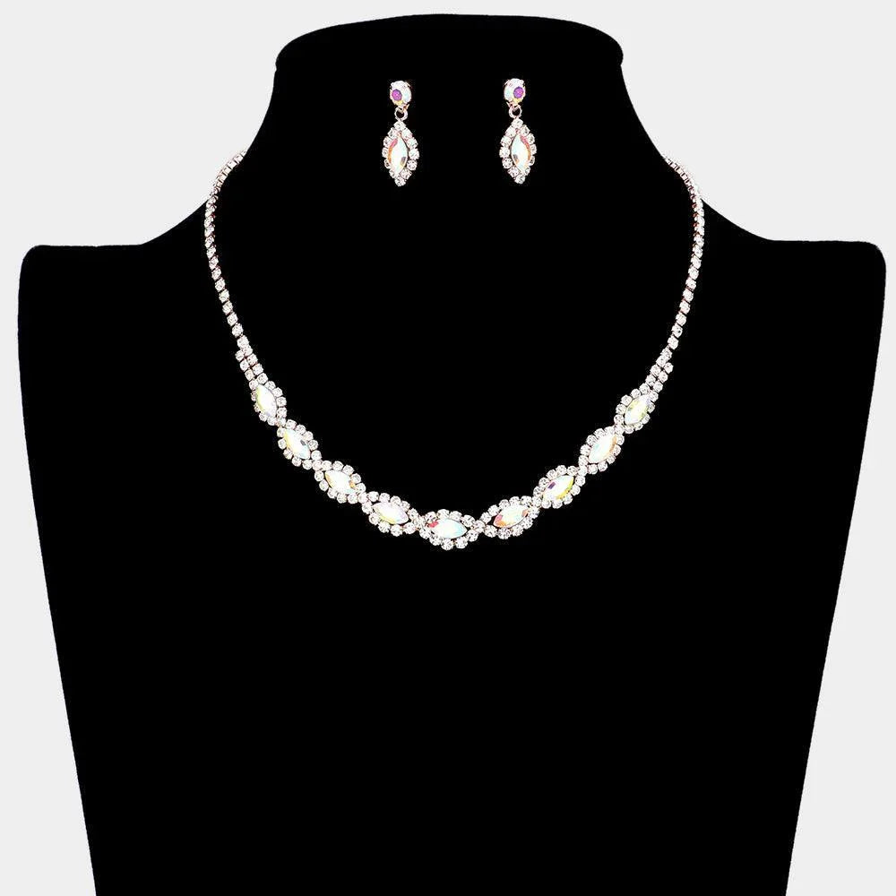 Rose Gold Marquise Stone Accented Rhinestone Necklace - Jewelry Store by Erik Rayo