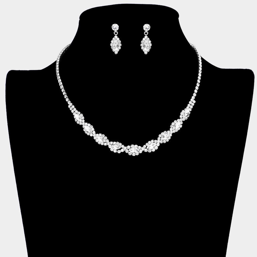 Silver Marquise Stone Accented Rhinestone Necklace