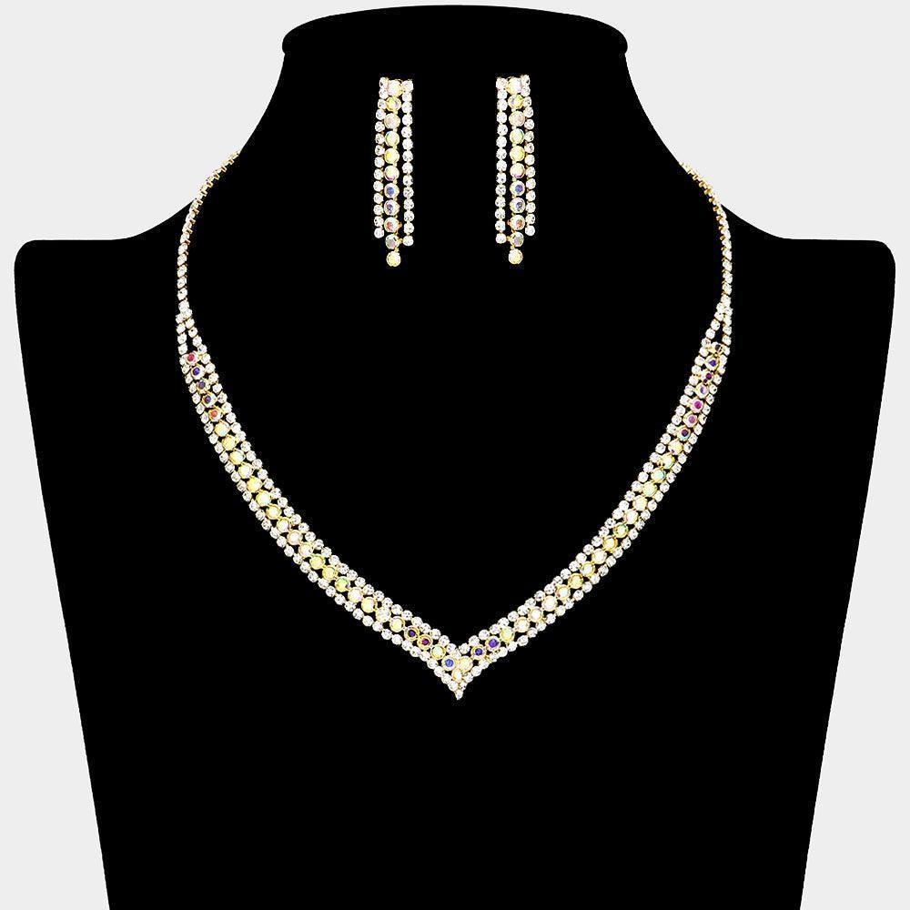 Gold V Shaped Necklace Rhinestone Paved - Jewelry Store by Erik Rayo