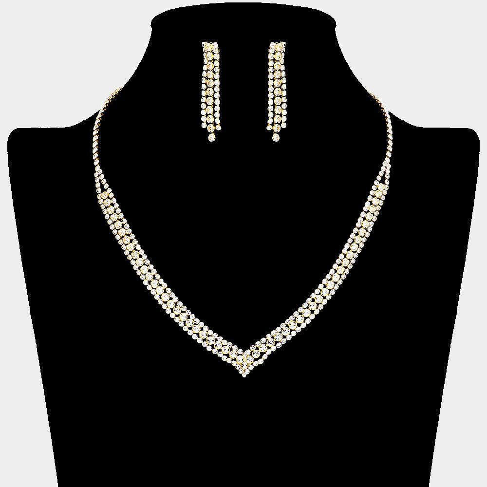 Gold V Shaped Necklace Rhinestone Paved - Jewelry Store by Erik Rayo