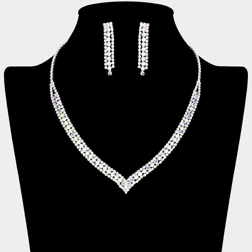 Silver V Shaped Necklace Rhinestone Paved - Jewelry Store by Erik Rayo