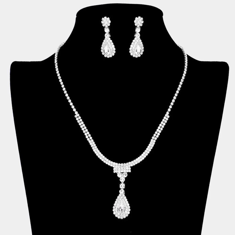 Silver Teardrop Stone Accented Rhinestone Necklace - Jewelry Store by Erik Rayo