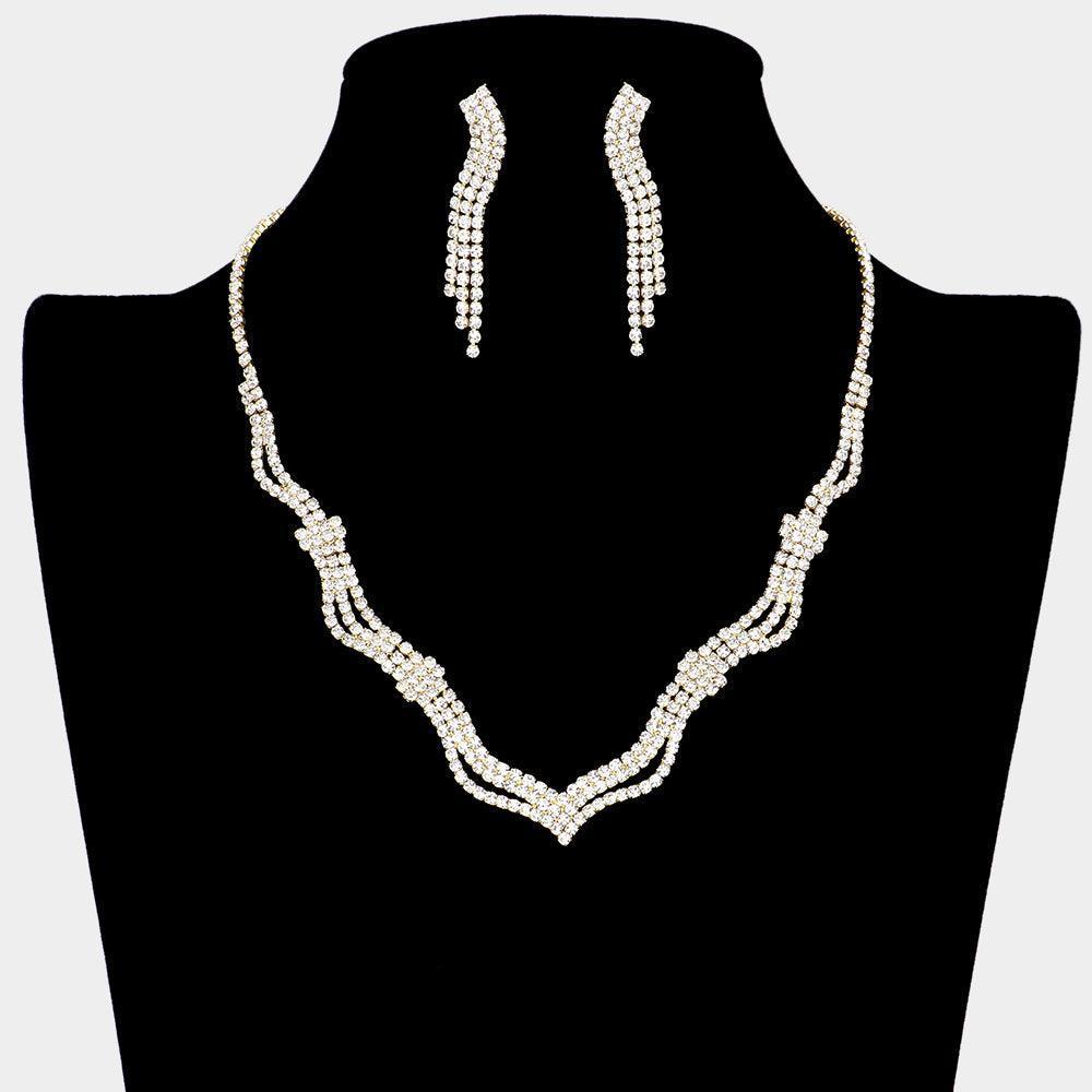Gold Wavy Necklace Rhinestone Paved - Jewelry Store by Erik Rayo