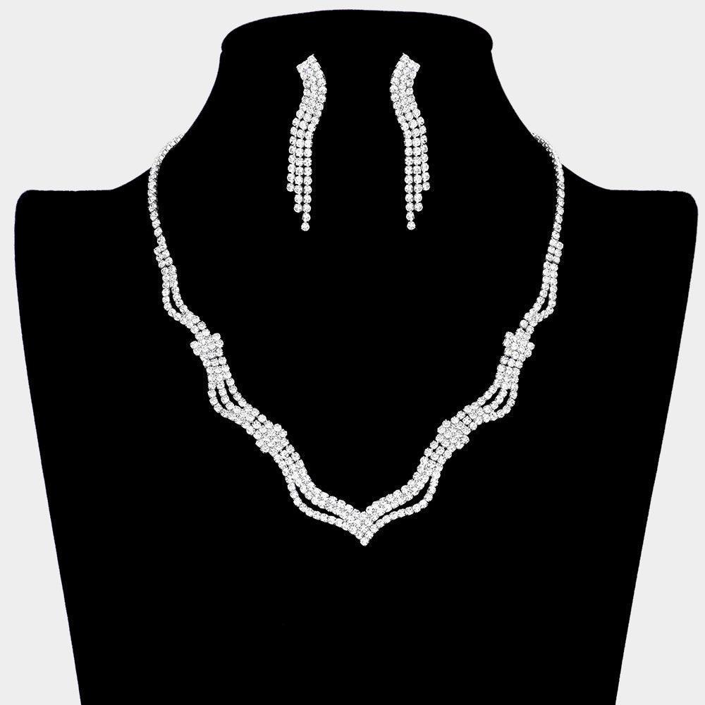 Silver Wavy Necklace Rhinestone Paved - Jewelry Store by Erik Rayo