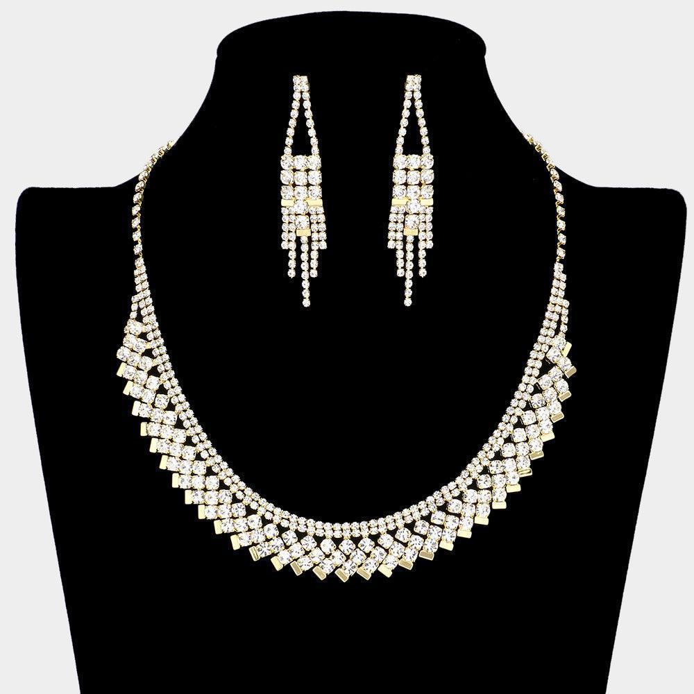 Gold Curved Rhinestone Necklace - Jewelry Store by Erik Rayo