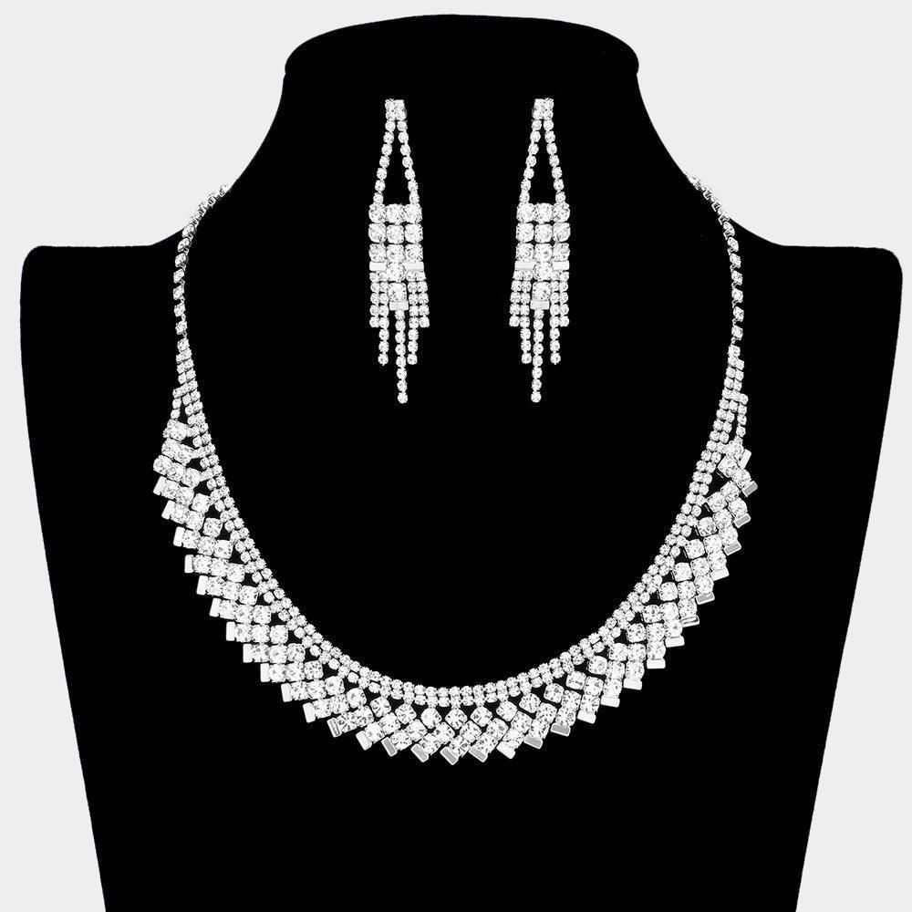 Silver Curved Rhinestone Necklace - Jewelry Store by Erik Rayo