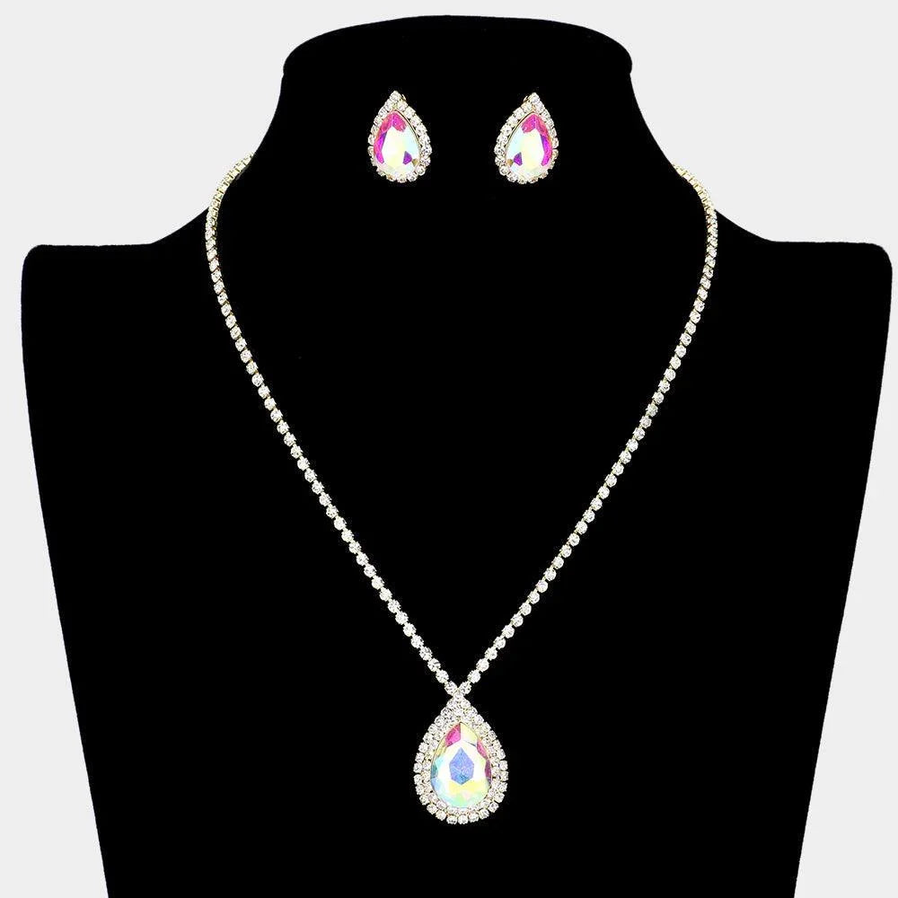 Gold Teardrop Stone Accented Rhinestone Necklace - Jewelry Store by Erik Rayo