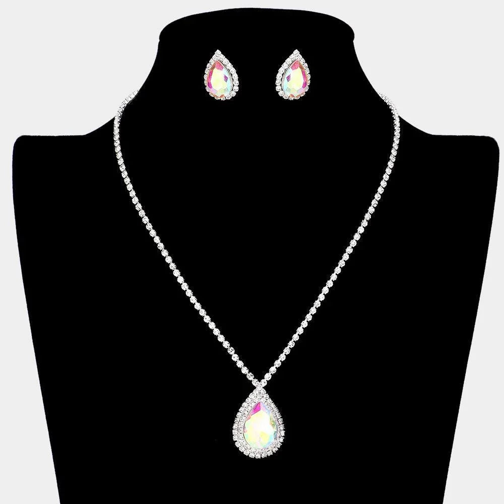 Silver Teardrop Stone Accented Rhinestone Necklace - Jewelry Store by Erik Rayo