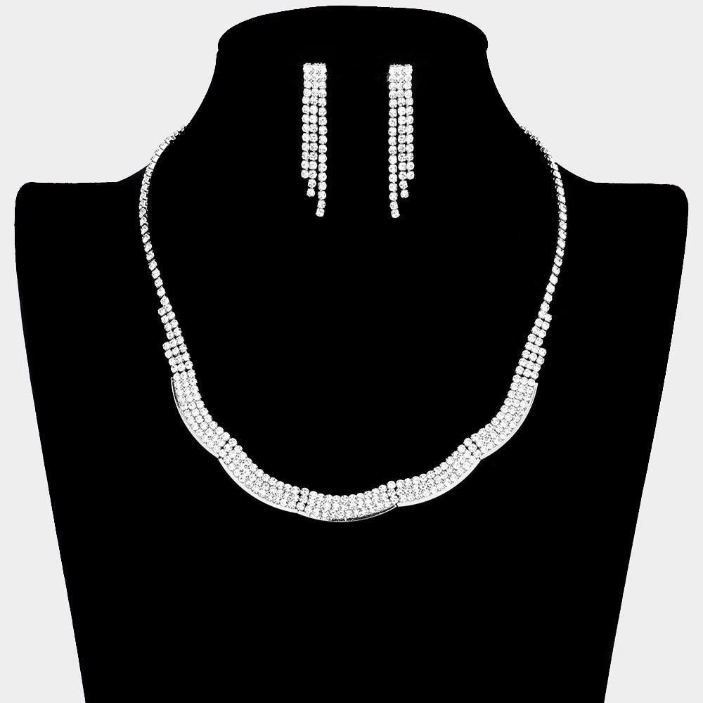 Silver Wavy Rhinestone Necklace