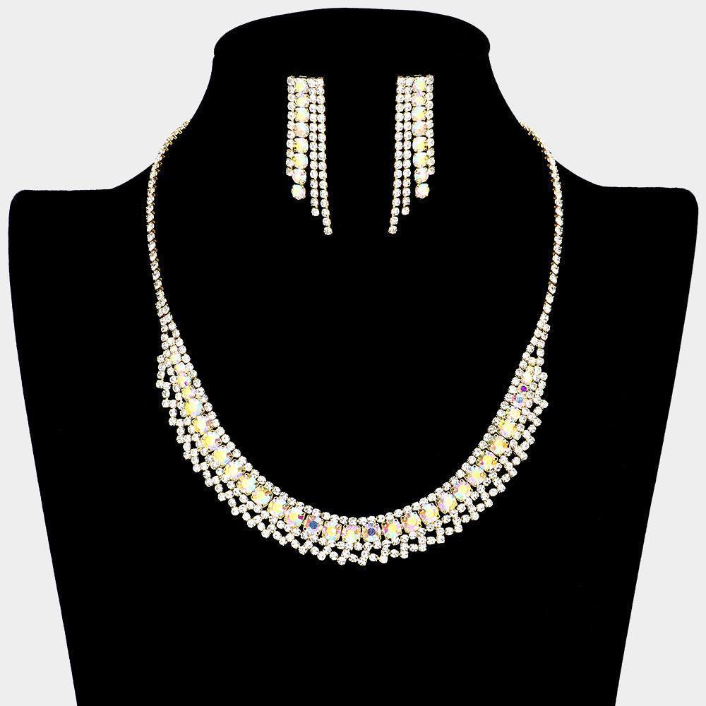 Gold Bubble Stone Detailed Rhinestone Necklace - Jewelry Store by Erik Rayo