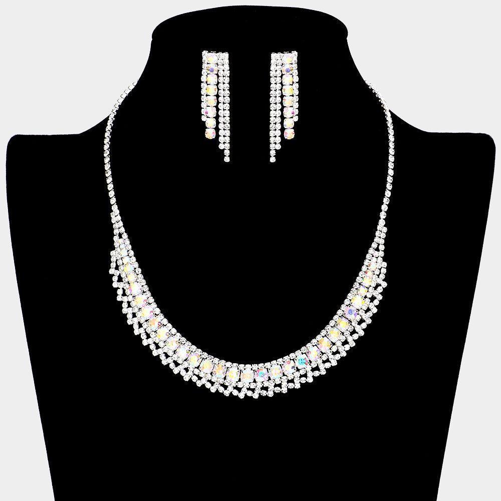 Silver Bubble Stone Detailed Rhinestone Necklace - Jewelry Store by Erik Rayo