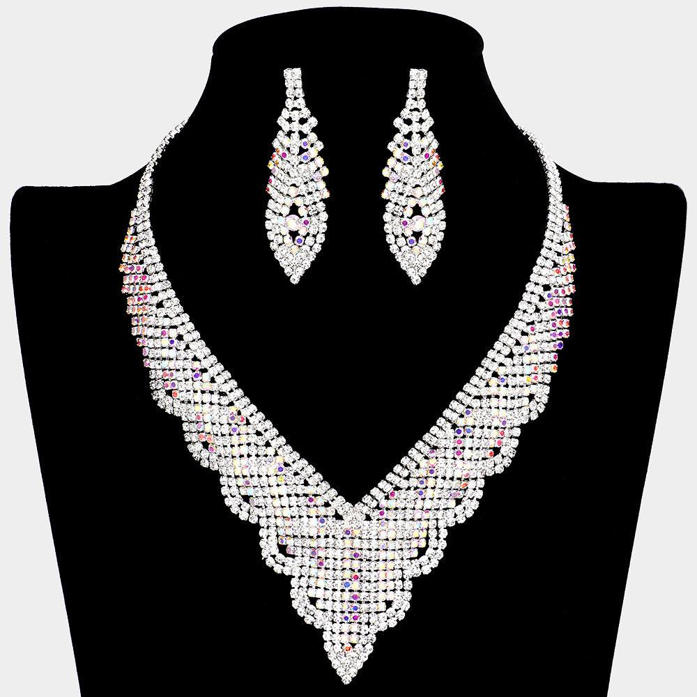 Silver Necklace Rhinestone Paved