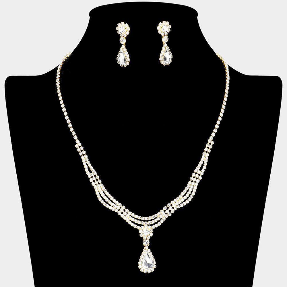 Gold Teardrop Stone Necklace Rhinestone Paved - Jewelry Store by Erik Rayo