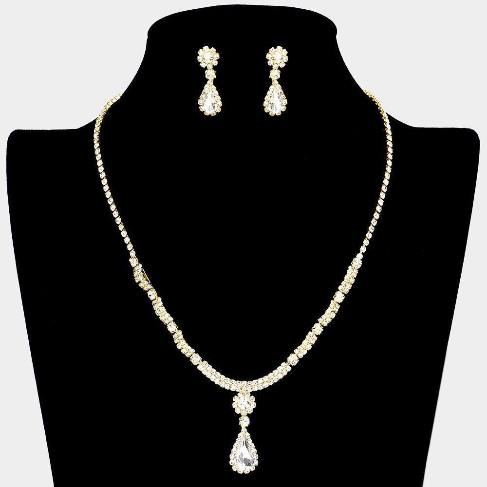 Gold Teardrop Stone Pointed Rhinestone Necklace - Jewelry Store by Erik Rayo