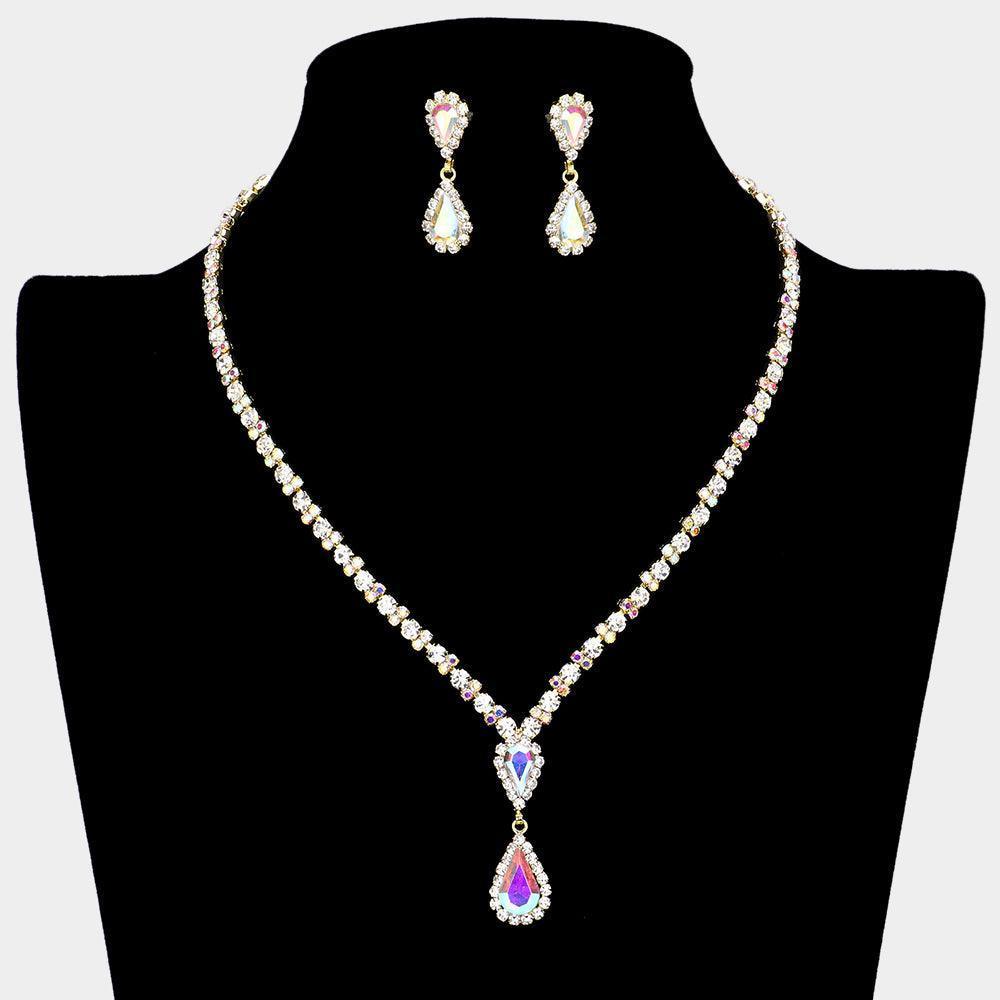 Gold Double Teardrop Stone Link Rhinestone Necklace - Jewelry Store by Erik Rayo