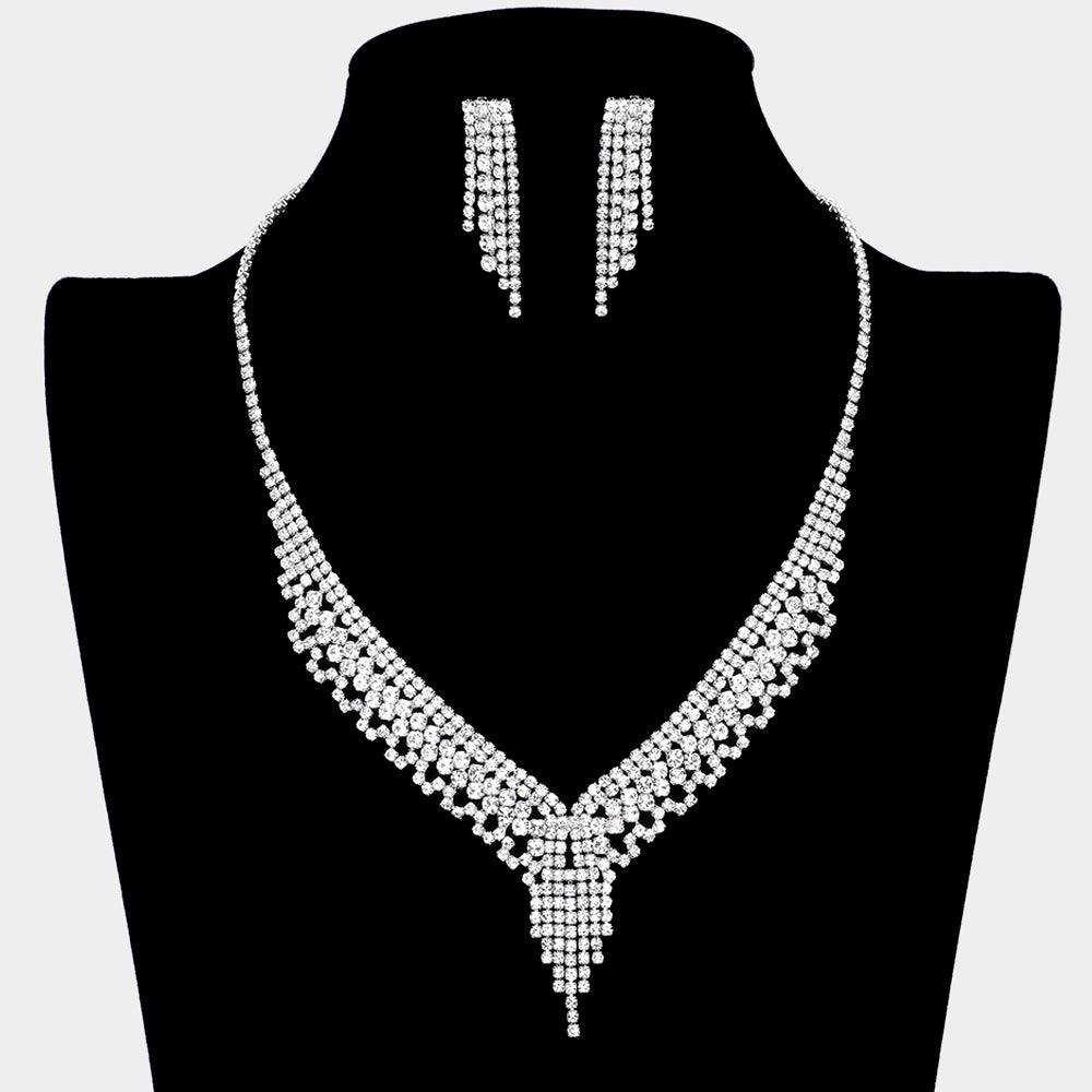 Silver Necklace Rhinestone Paved