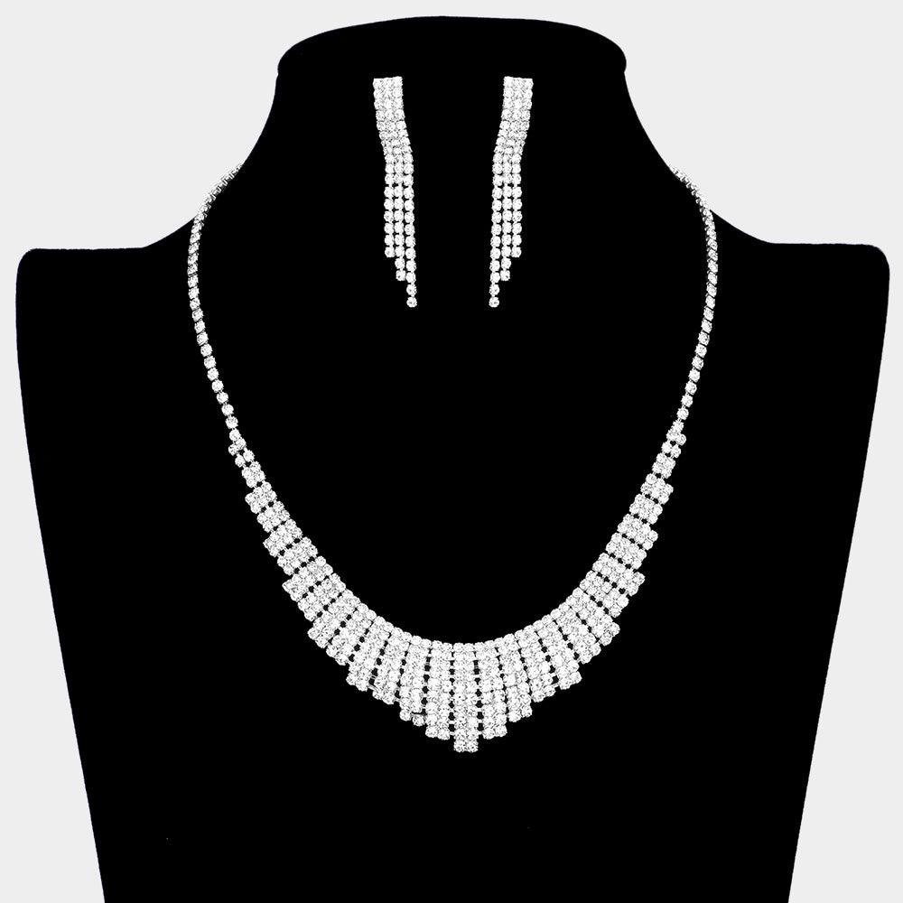 Silver Necklace Rhinestone Paved