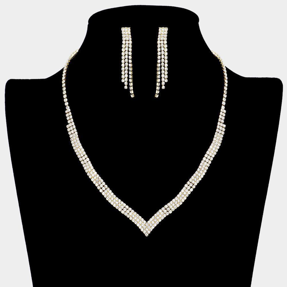 Gold V Shaped Necklace Rhinestone Paved - Jewelry Store by Erik Rayo