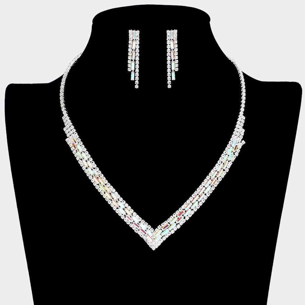 Silver Baguette Stone Pointed Rhinestone V Shaped Necklace - Jewelry Store by Erik Rayo