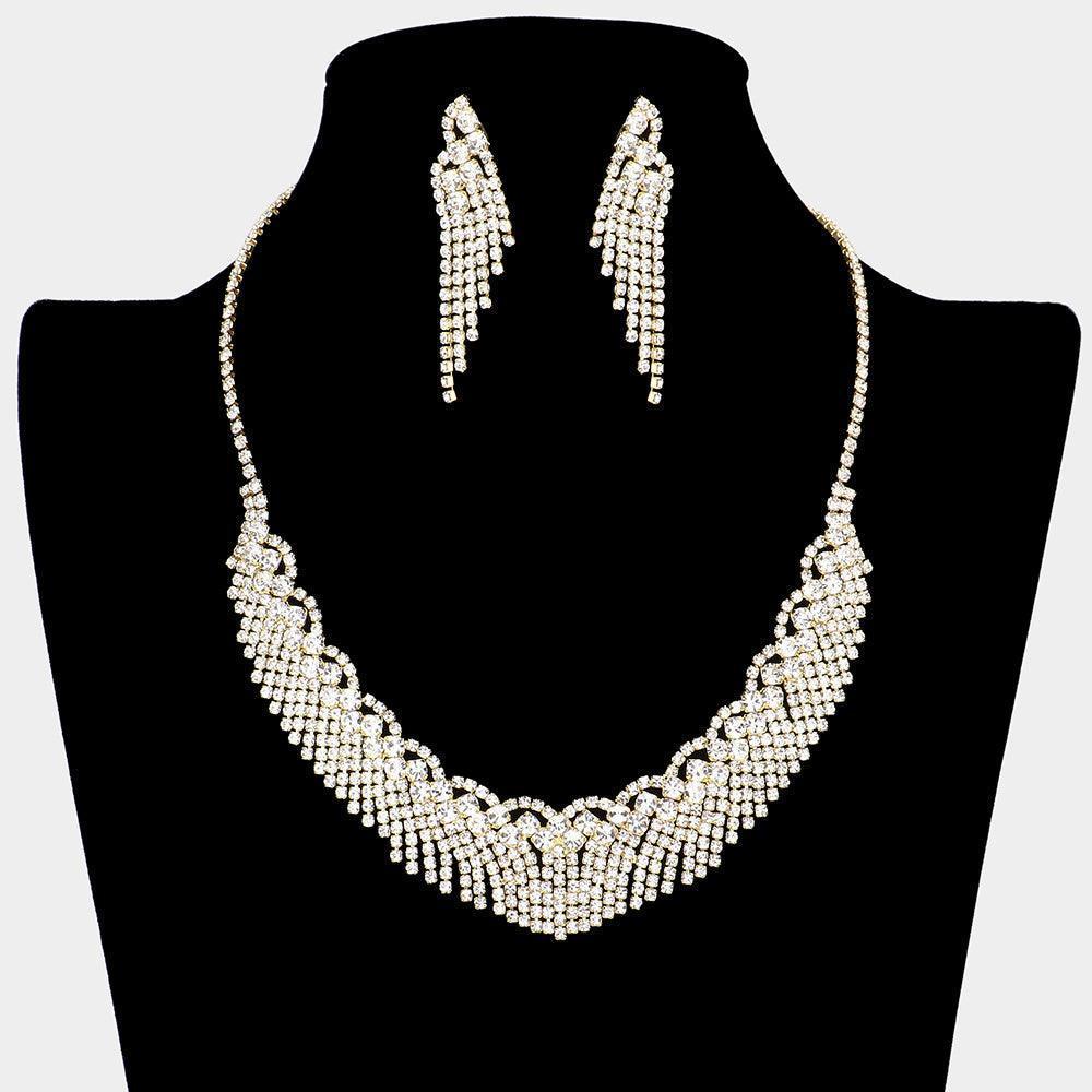 Gold Round Stone Pointed Rhinestone Necklace - Jewelry Store by Erik Rayo