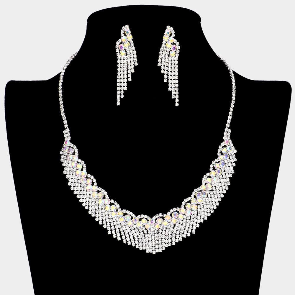 Silver Round Stone Pointed Rhinestone Necklace