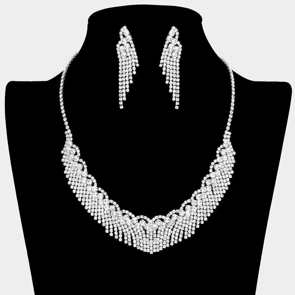 Silver Round Stone Pointed Rhinestone Necklace - Jewelry Store by Erik Rayo