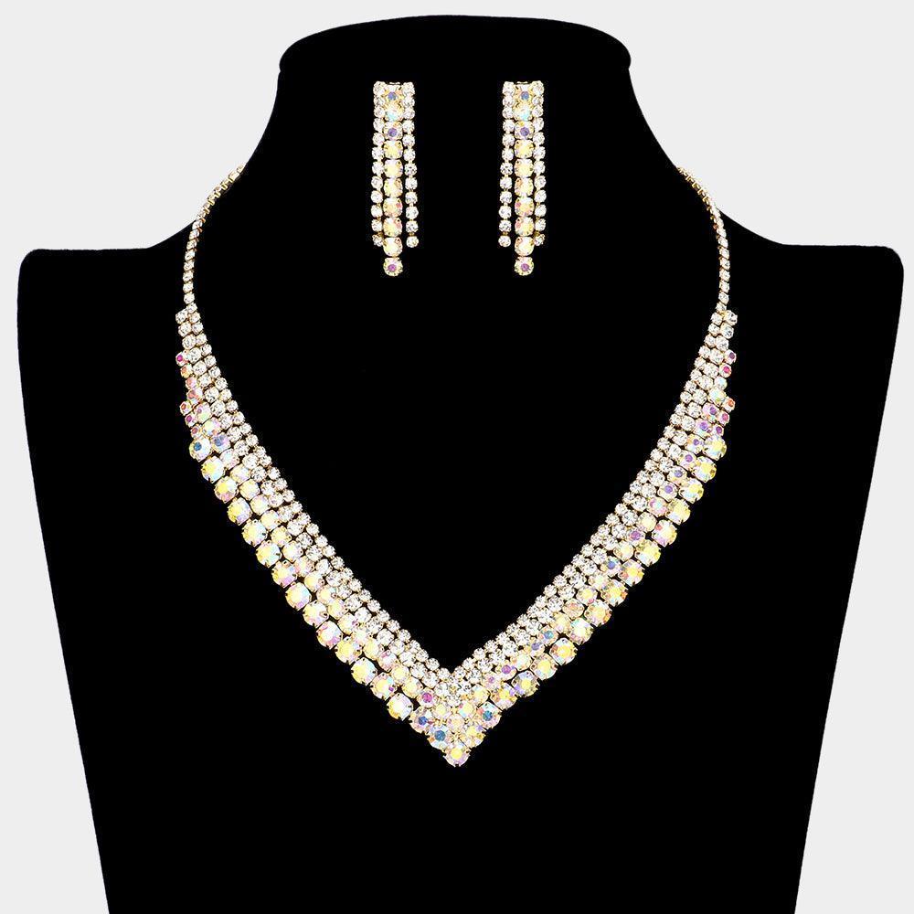 Gold Bubble Stone Cluster Rhinestone V Shaped Necklace - Jewelry Store by Erik Rayo