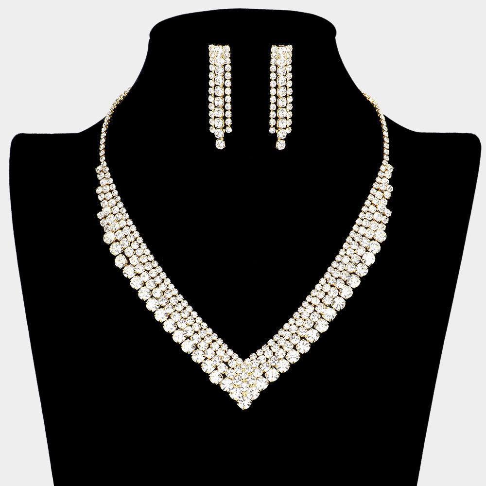 Gold Bubble Stone Cluster Rhinestone V Shaped Necklace - Jewelry Store by Erik Rayo