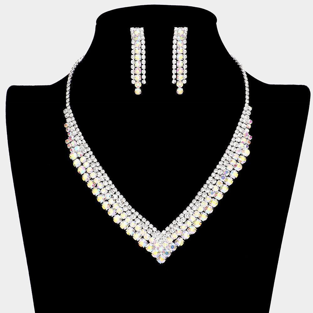 Silver Bubble Stone Cluster Rhinestone V Shaped Necklace - Jewelry Store by Erik Rayo