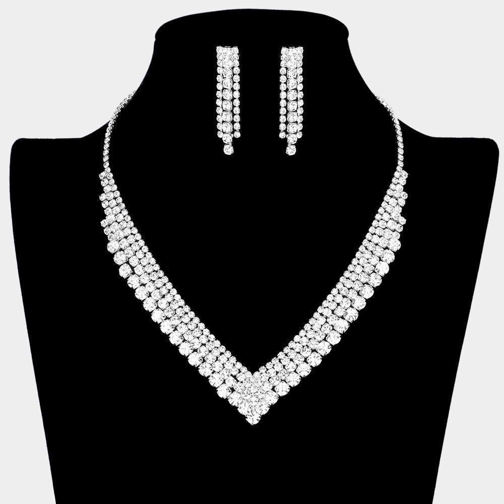 Silver Bubble Stone Cluster Rhinestone V Shaped Necklace - Jewelry Store by Erik Rayo