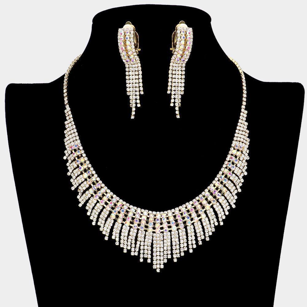 Gold Necklace Clip on Earring Set Rhinestone Paved - Jewelry Store by Erik Rayo