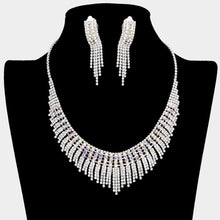 Load image into Gallery viewer, Silver Necklace Clip on Earring Set Rhinestone Paved
