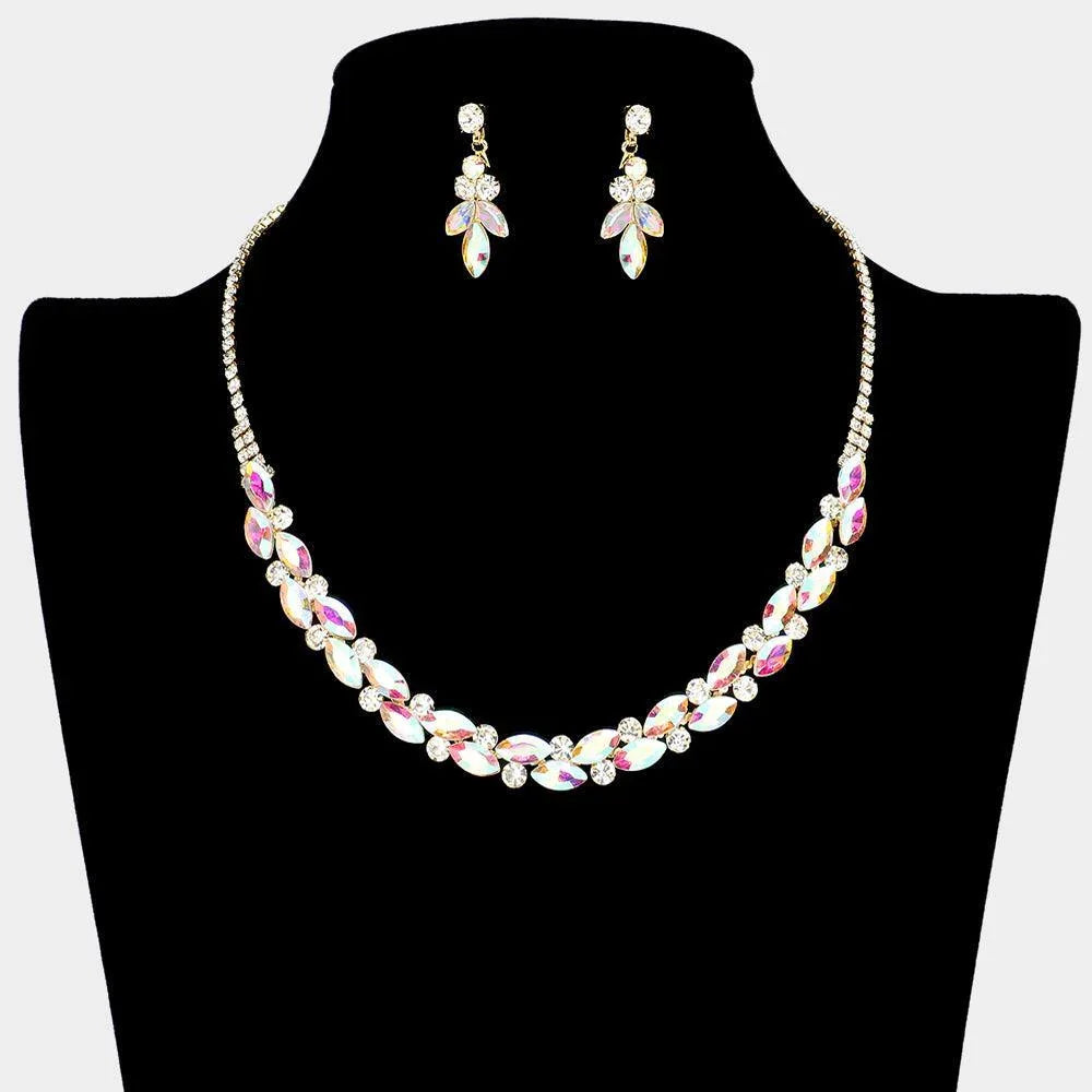 Gold Round Marquise Stone Cluster Rhinestone Necklace - Jewelry Store by Erik Rayo