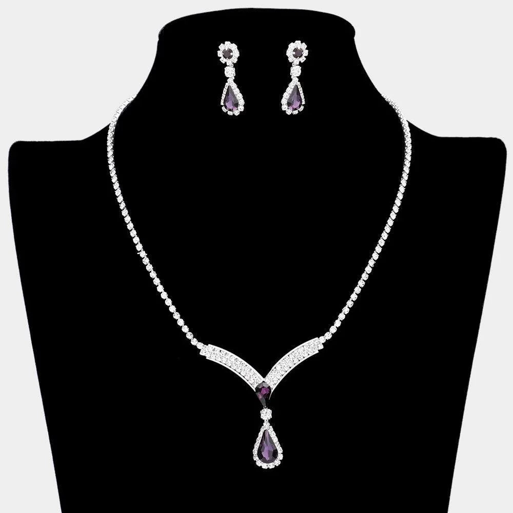 Amethyst Teardrop Stone Accented Rhinestone Necklace - Jewelry Store by Erik Rayo