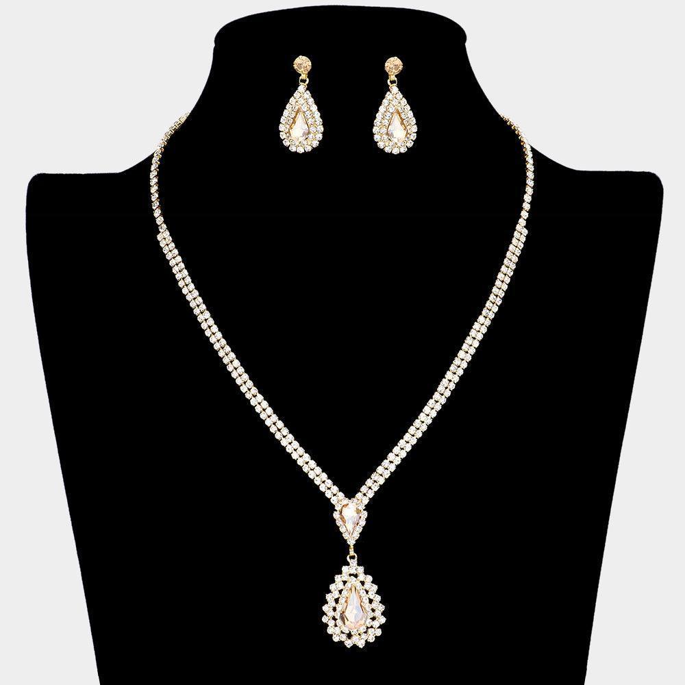Double Teardrop Accented Rhinestone Necklace - Jewelry Store by Erik Rayo
