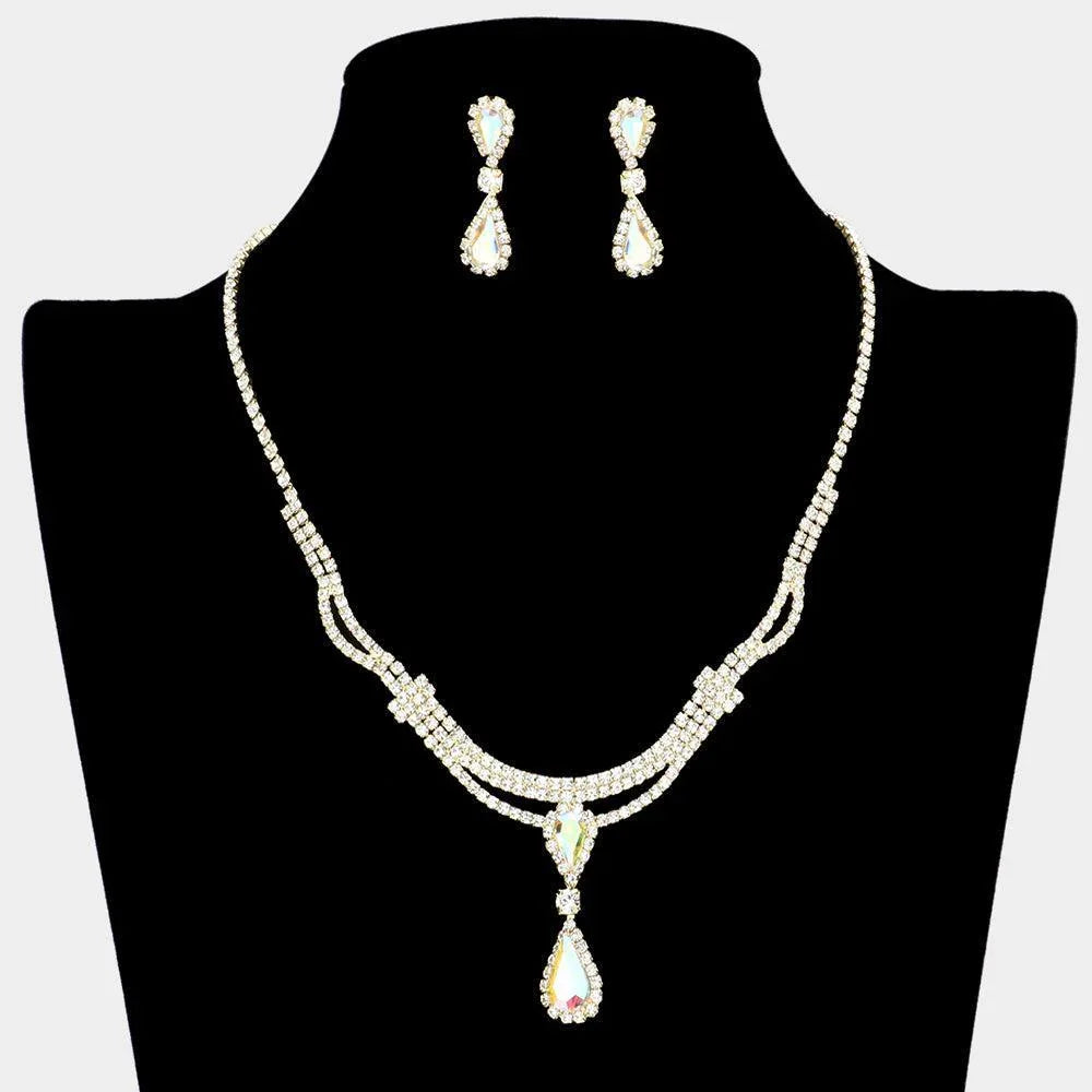 Gold Double Teardrop Accented Rhinestone Necklace - Jewelry Store by Erik Rayo