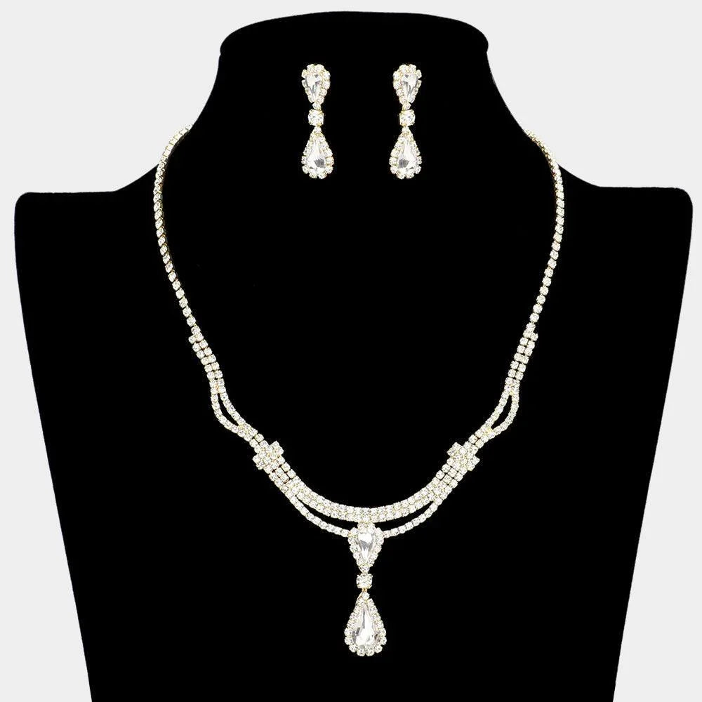 Gold Double Teardrop Accented Rhinestone Necklace - Jewelry Store by Erik Rayo