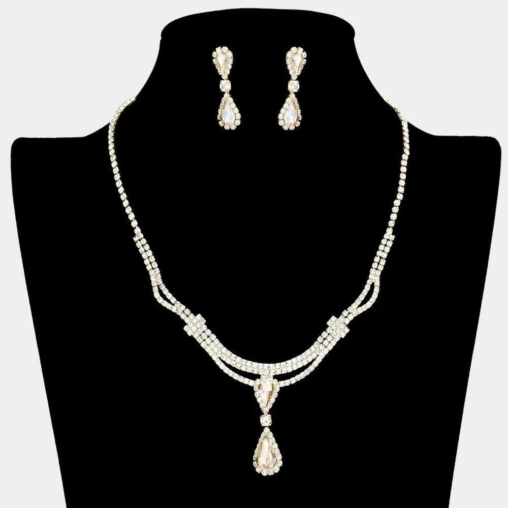 Double Teardrop Accented Rhinestone Necklace - Jewelry Store by Erik Rayo