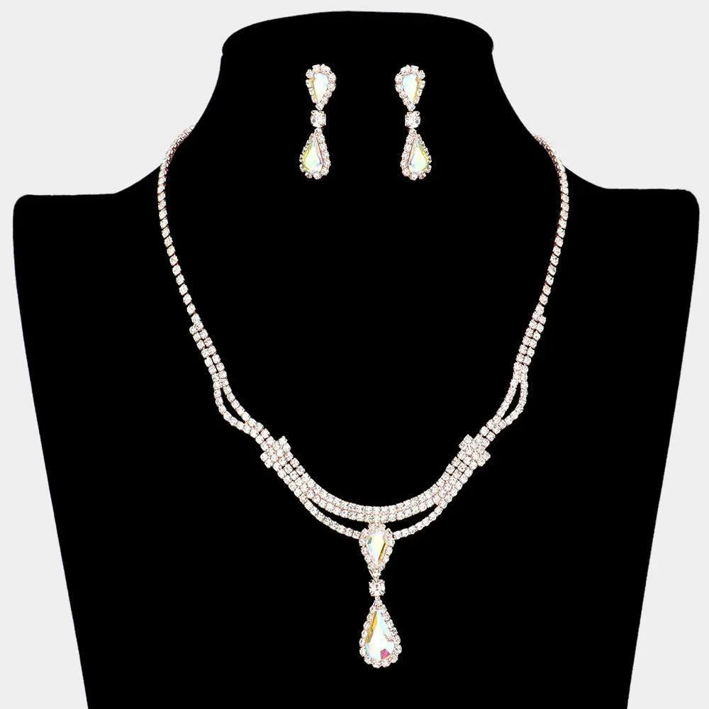 Rose Gold Double Teardrop Accented Rhinestone Necklace - Jewelry Store by Erik Rayo