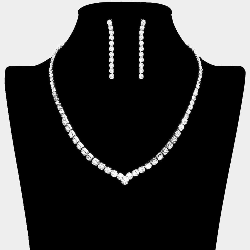 Silver Round Rhinestone Necklace