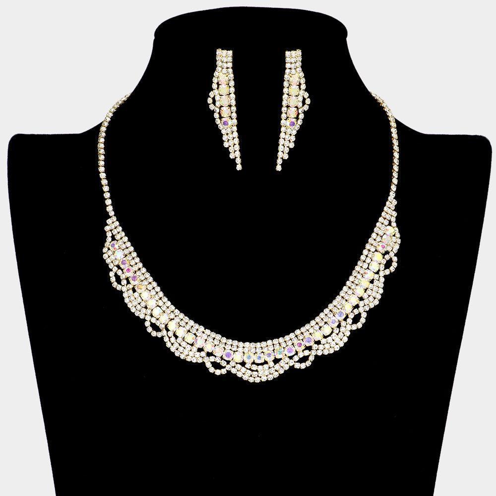 Gold Bubble Stone Detailed Rhinestone Necklace - Jewelry Store by Erik Rayo