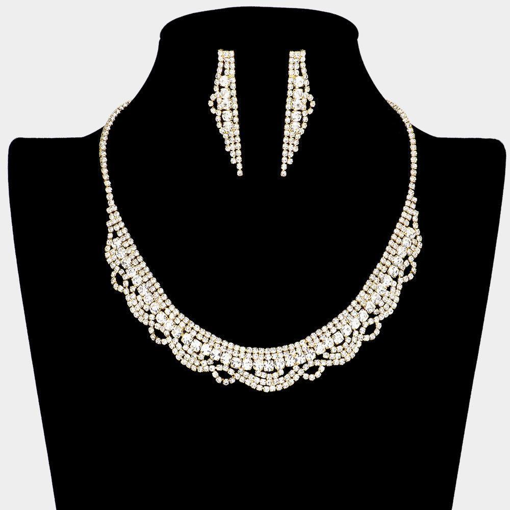 Gold Bubble Stone Detailed Rhinestone Necklace - Jewelry Store by Erik Rayo