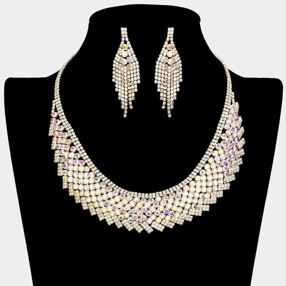 Gold Bubble Stone Detailed Rhinestone Necklace - Jewelry Store by Erik Rayo