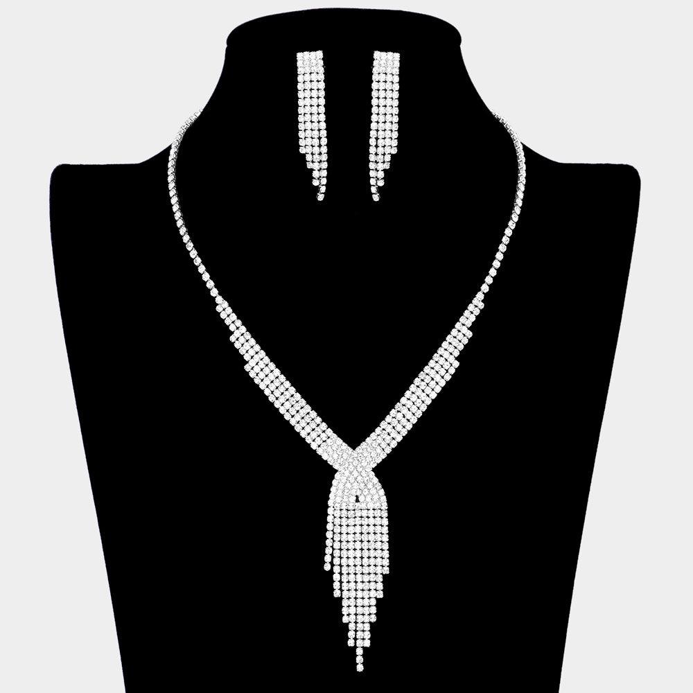 Silver Rhinestone Fringe Necklace