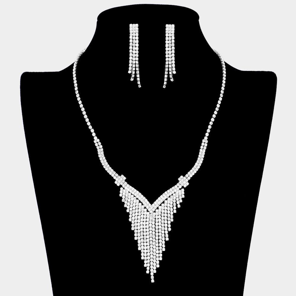 Silver Rhinestone Fringe Necklace