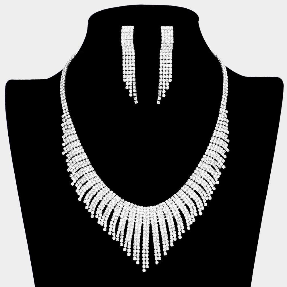 Silver Necklace Rhinestone Paved