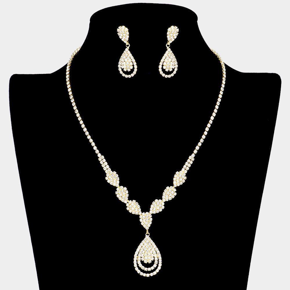 Gold Teardrop Pendant Necklace Rhinestone Paved - Jewelry Store by Erik Rayo
